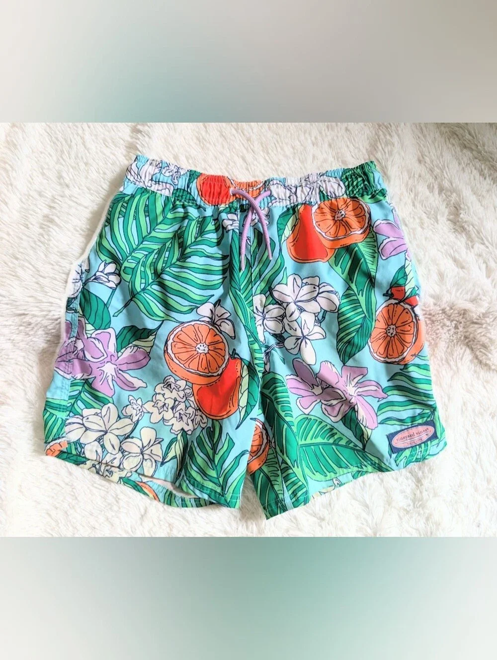 Vineyard Vines Bright Tropical Citrus Print Swim Shorts Trunks Boys Size Small